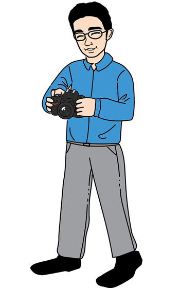Shoji Kudaka illustration holding a camera.